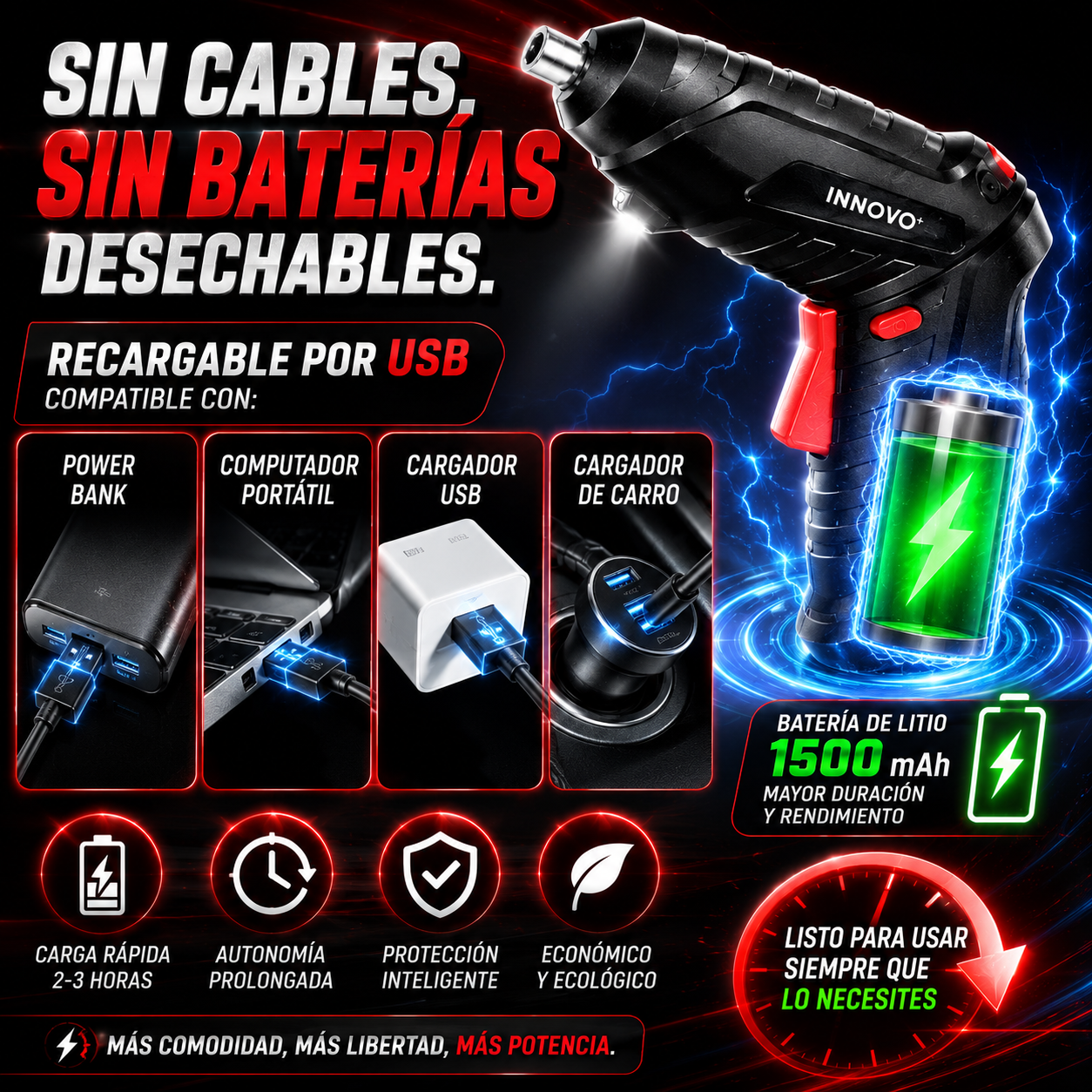 Atornilla en segundos, sin esfuerzo.