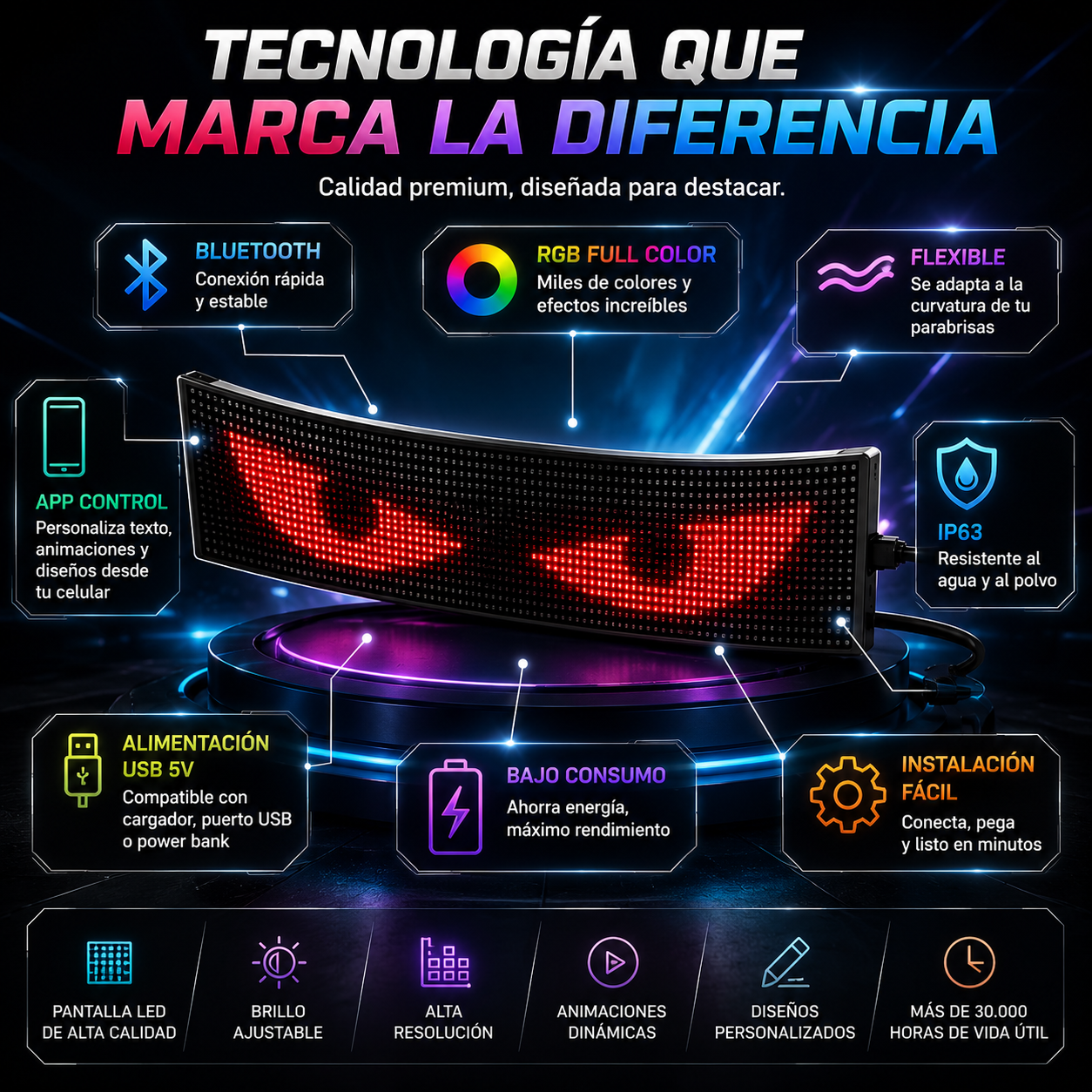 Dale vida a tu vehículo con una pantalla LED inteligente.