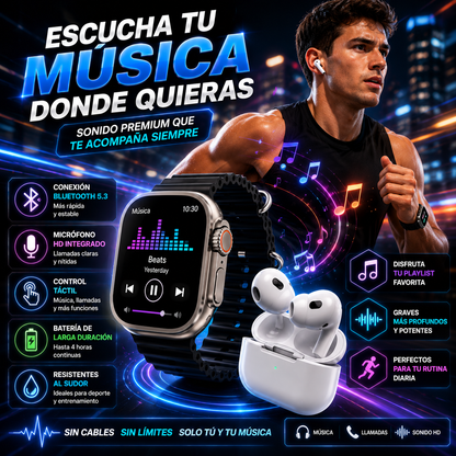 Smartwatch + Audífonos + Power Bank ¡Todo Incluido!