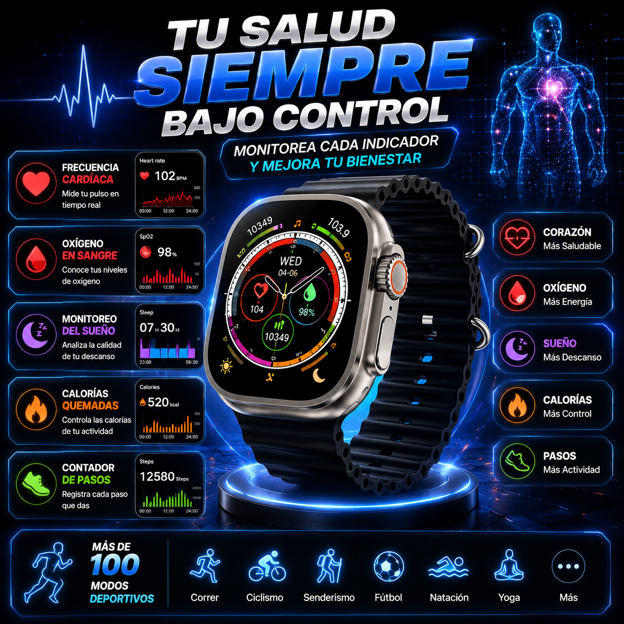 Smartwatch + Audífonos + Power Bank ¡Todo Incluido!
