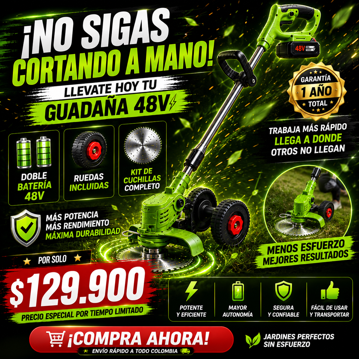 Oferta Limitada: Guadaña Eléctrica 48V con Doble Batería