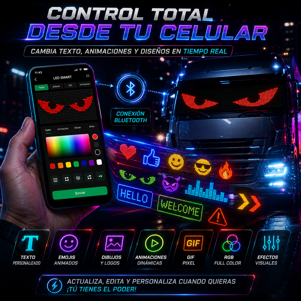Pantalla LED RGB controlada desde una aplicación móvil