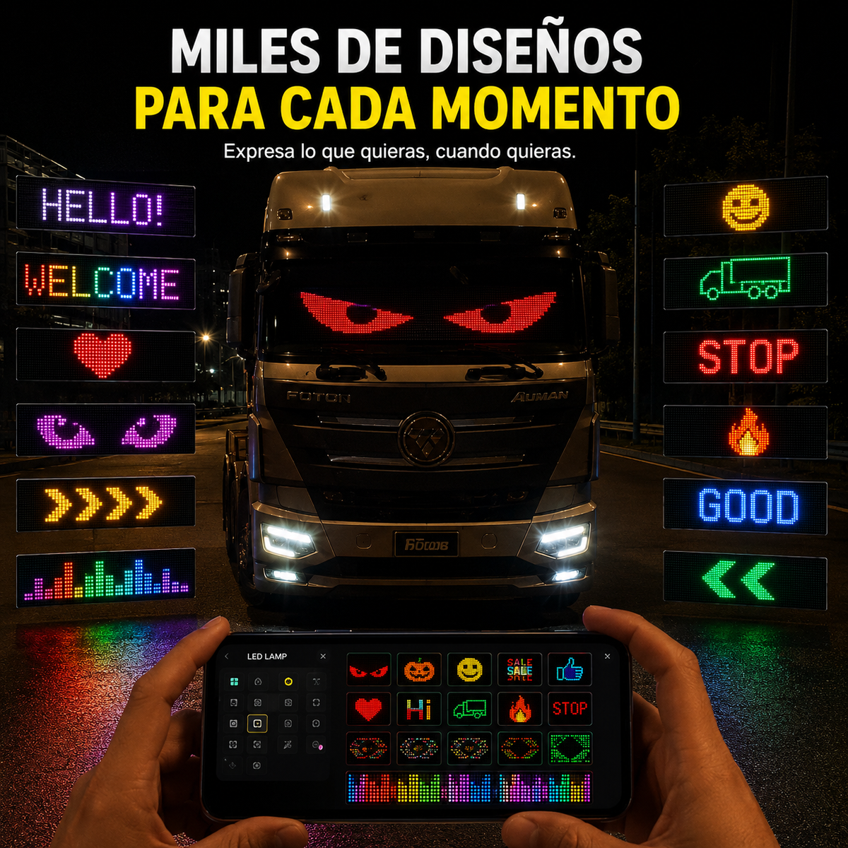 Ejemplos de diferentes diseños disponibles en una pantalla LED