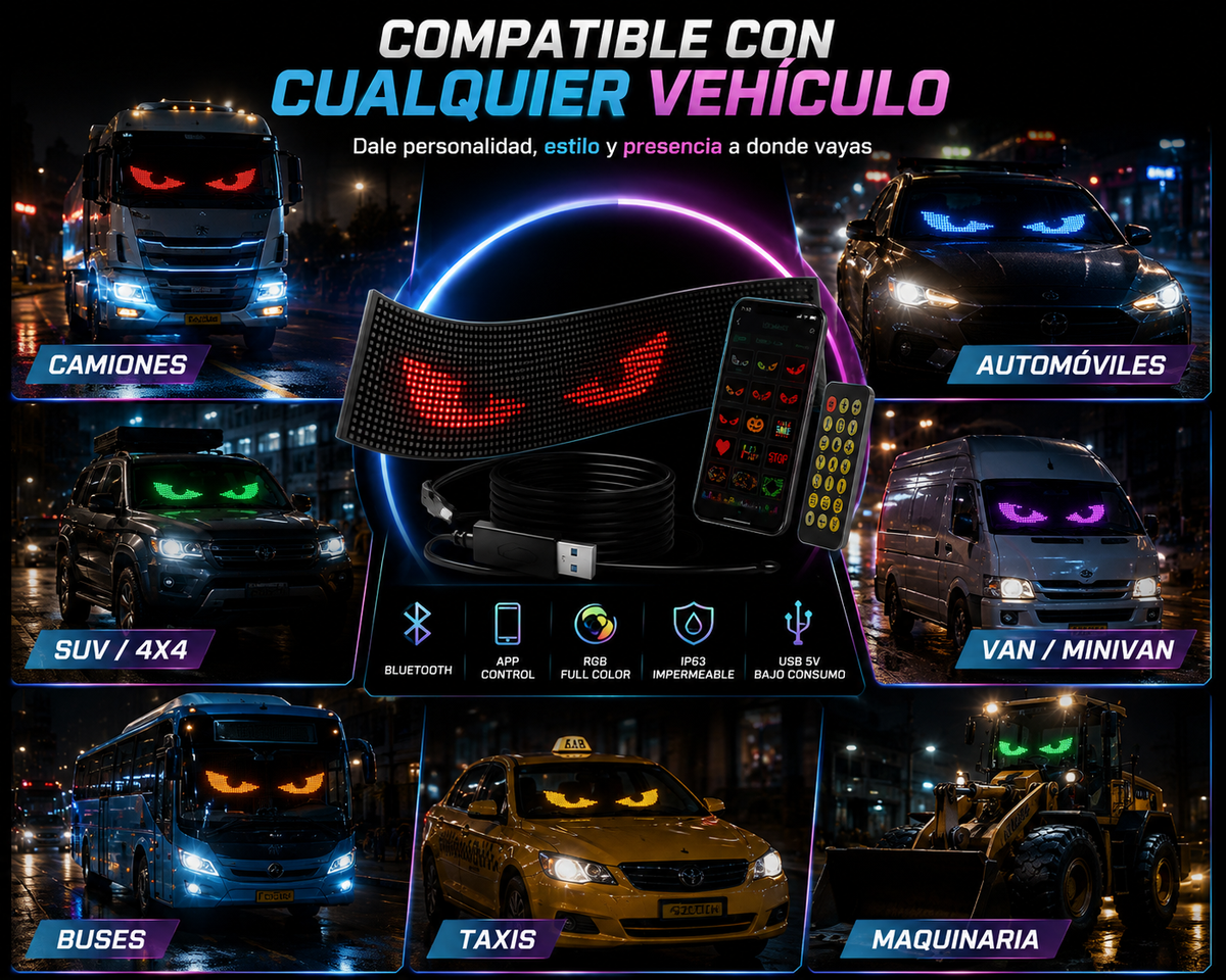 Pantalla LED usada en diferentes tipos de vehículos